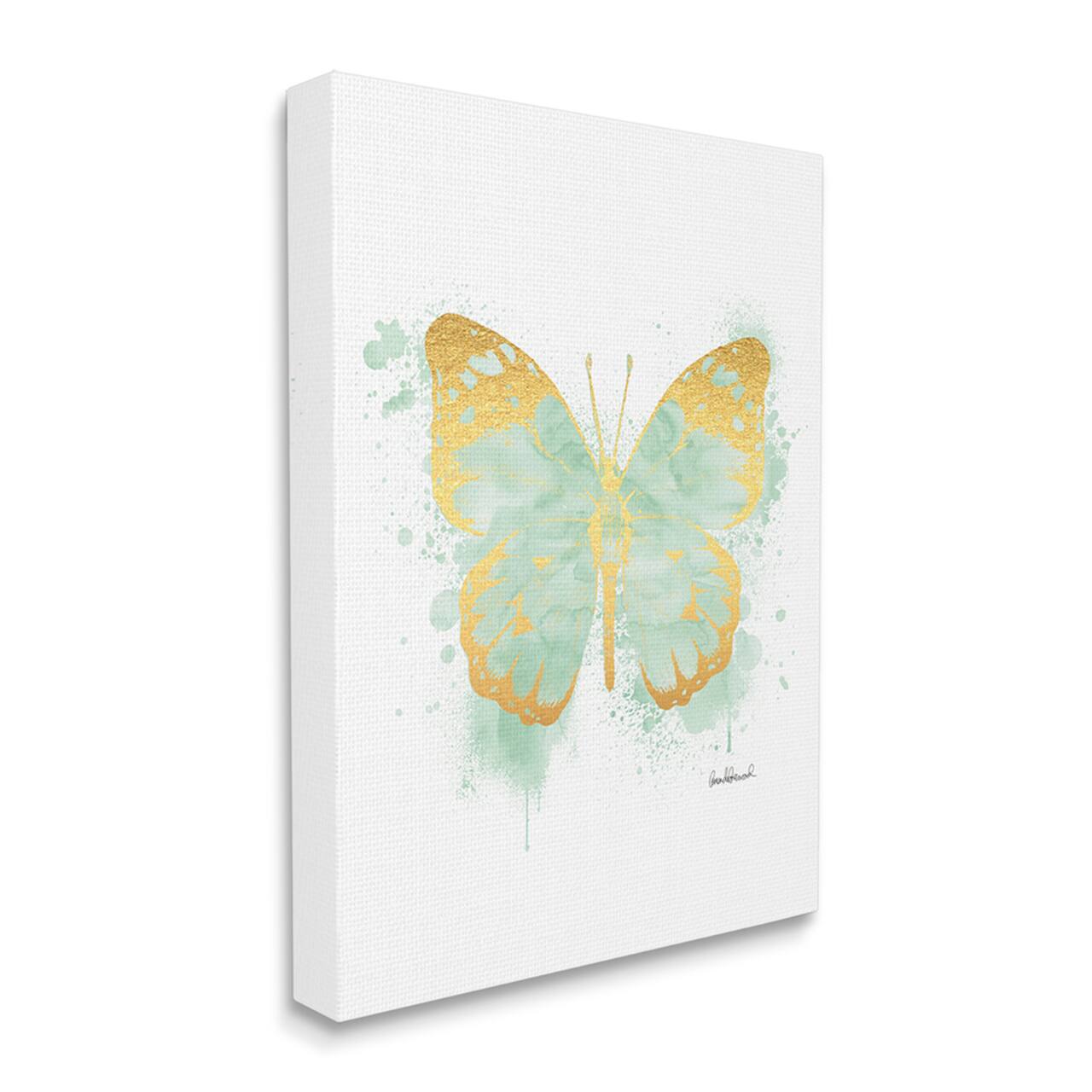 Stupell Industries Seafoam Green Butterfly Watercolor Paint Splatter Canvas Wall Art